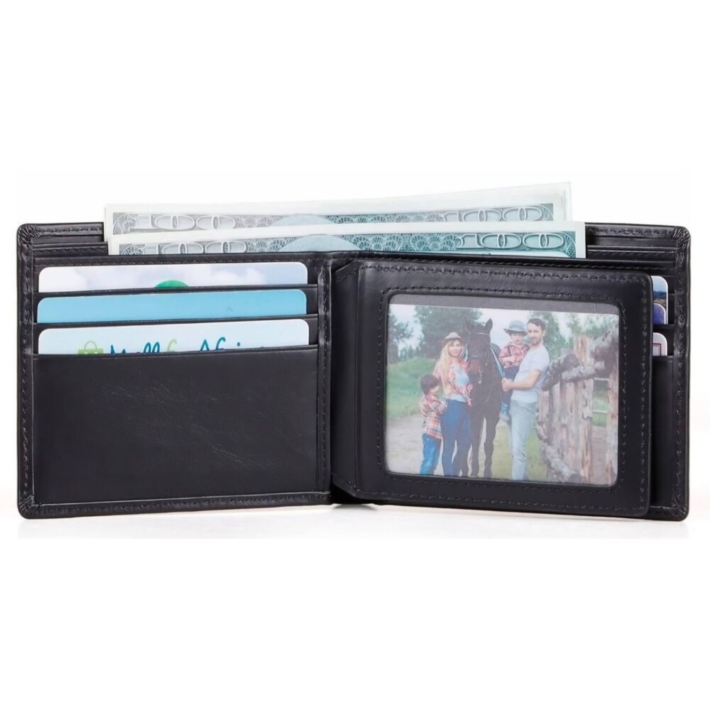 🩵NIB Black Genuine Leather RFID Blocking Bi-Fold Wallet